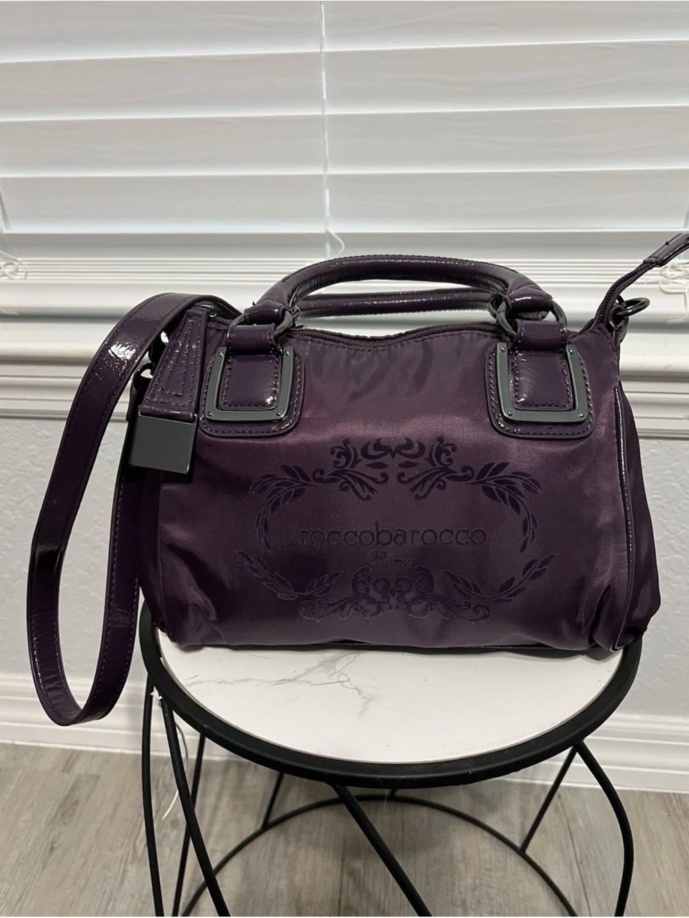 Roccobarocco Deep Purple Satchel with Removable Strap - Logo Lined Inner Pockets